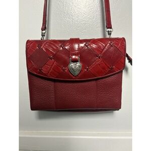 Brighton  Red Leather Patchwork Top Crossbody Wallet Purse Enchanted Hearts